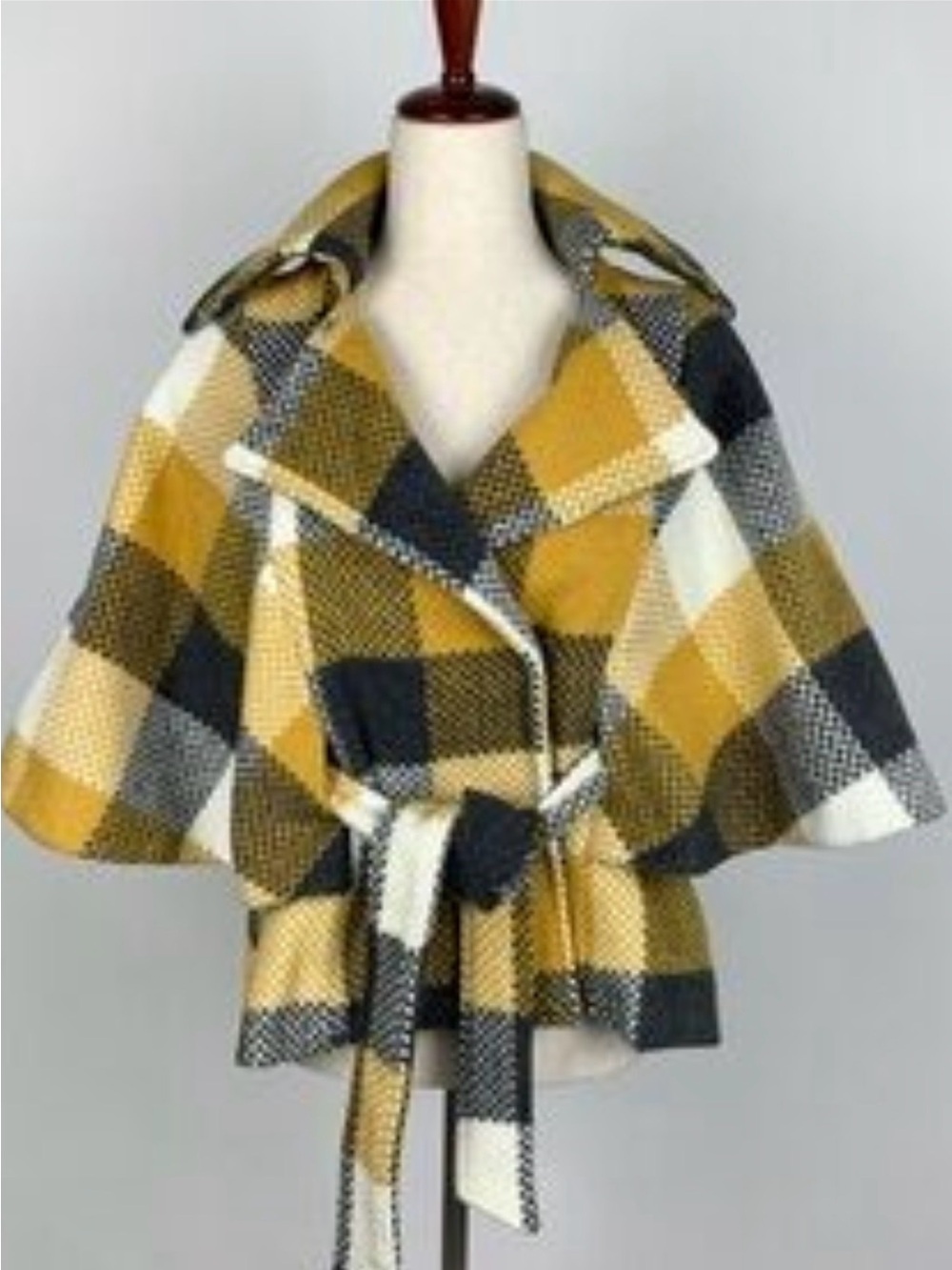 Cartonnier Anthropologie Plaid Belted Wool Blend Jacket Coat Medium
